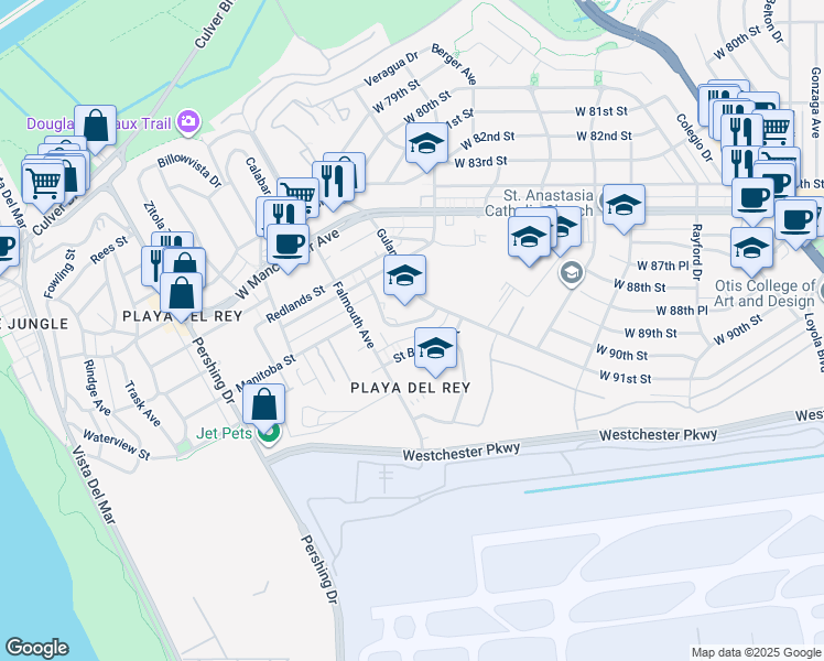map of restaurants, bars, coffee shops, grocery stores, and more near in Los Angeles County