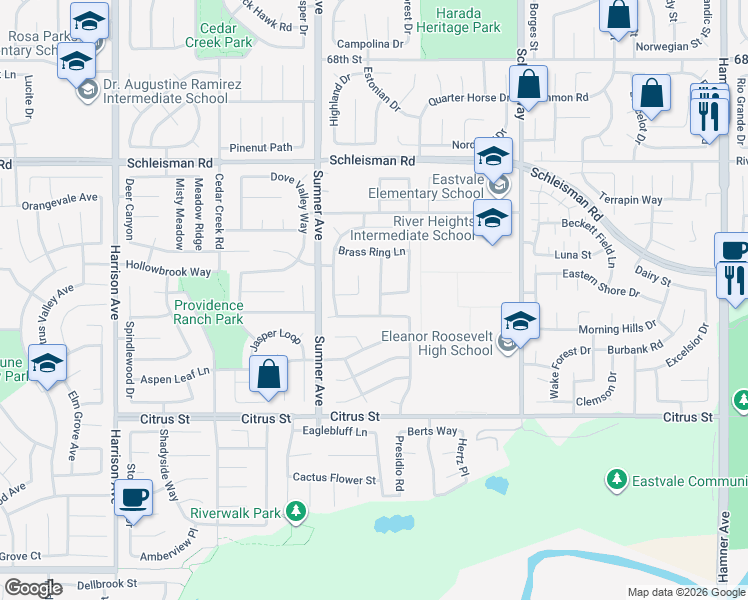 map of restaurants, bars, coffee shops, grocery stores, and more near 7269 Canopy Lane in Corona