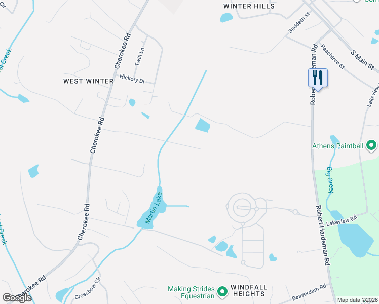 map of restaurants, bars, coffee shops, grocery stores, and more near 290 Bentwood Trail in Winterville