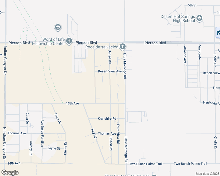 map of restaurants, bars, coffee shops, grocery stores, and more near United Road in Desert Hot Springs