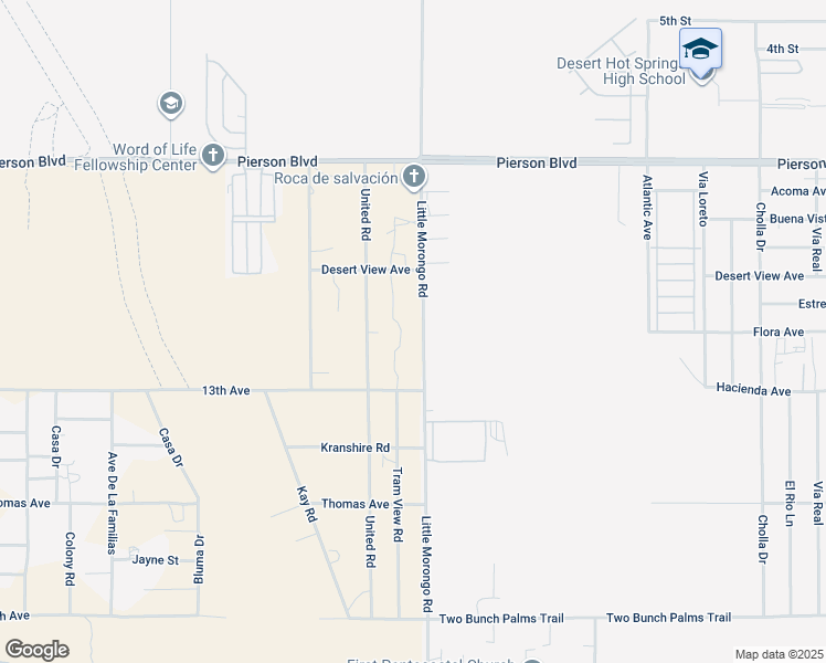 map of restaurants, bars, coffee shops, grocery stores, and more near Little Morongo Road in Desert Hot Springs