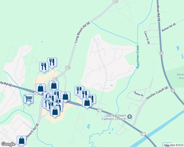 map of restaurants, bars, coffee shops, grocery stores, and more near 5006 Jetty Court in Southport