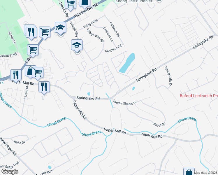 map of restaurants, bars, coffee shops, grocery stores, and more near 424 Jackson Bluff Dr in Lawrenceville