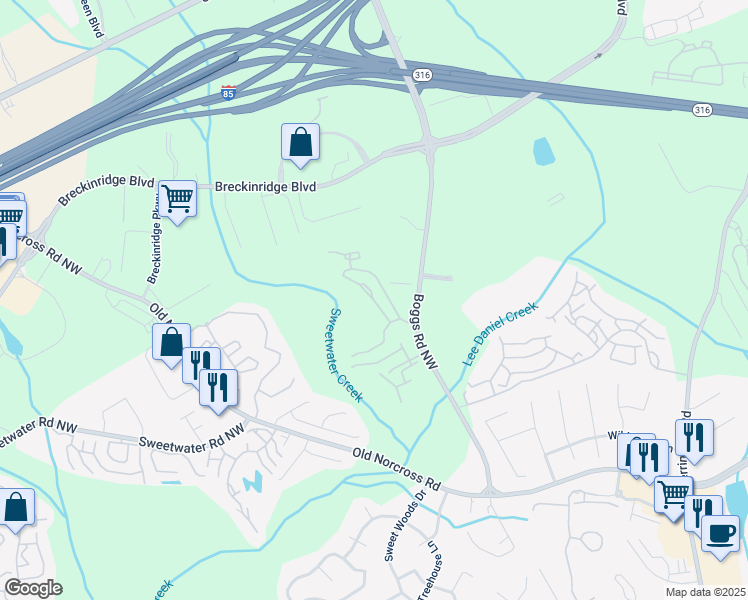 map of restaurants, bars, coffee shops, grocery stores, and more near Autumn Village Court Northwest in Duluth