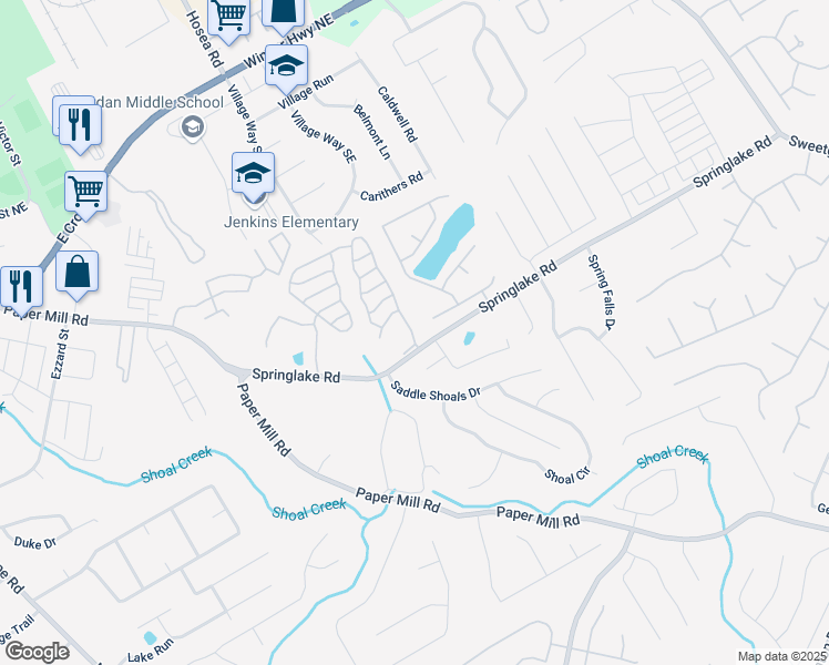 map of restaurants, bars, coffee shops, grocery stores, and more near 264 Springbottom Drive Southeast in Lawrenceville