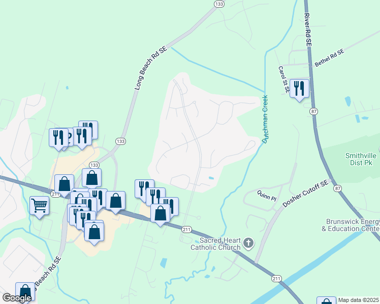 map of restaurants, bars, coffee shops, grocery stores, and more near 5004 Seaward Court in Southport