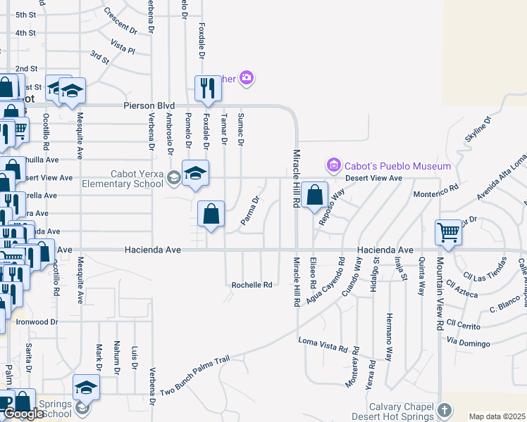 map of restaurants, bars, coffee shops, grocery stores, and more near 12761 Casa Loma Road in Desert Hot Springs