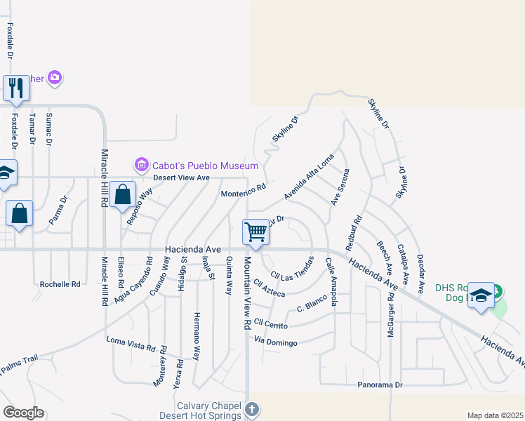 map of restaurants, bars, coffee shops, grocery stores, and more near 12740 Avenue Alta Loma in Desert Hot Springs