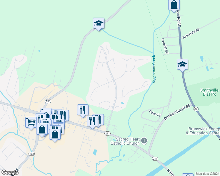map of restaurants, bars, coffee shops, grocery stores, and more near 5004 Seaward Court in Southport