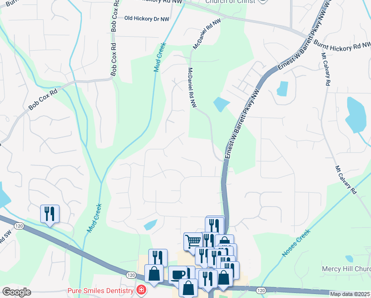 map of restaurants, bars, coffee shops, grocery stores, and more near 200 Zachary Woods Point in Marietta
