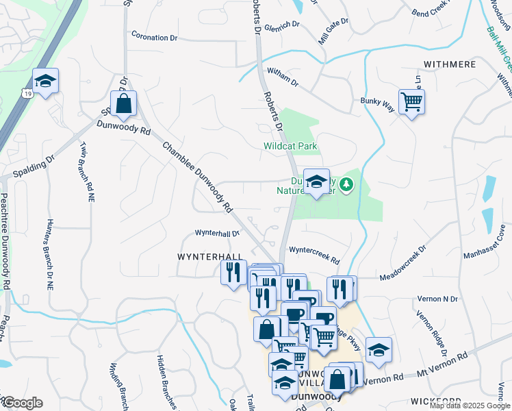 map of restaurants, bars, coffee shops, grocery stores, and more near 1228 Dunwoody Walk in Dunwoody