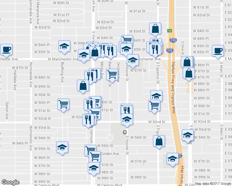 map of restaurants, bars, coffee shops, grocery stores, and more near 8933 Orchard Avenue in Los Angeles