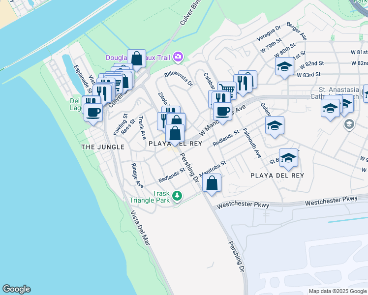 map of restaurants, bars, coffee shops, grocery stores, and more near 8700 West Talbert Street in Los Angeles