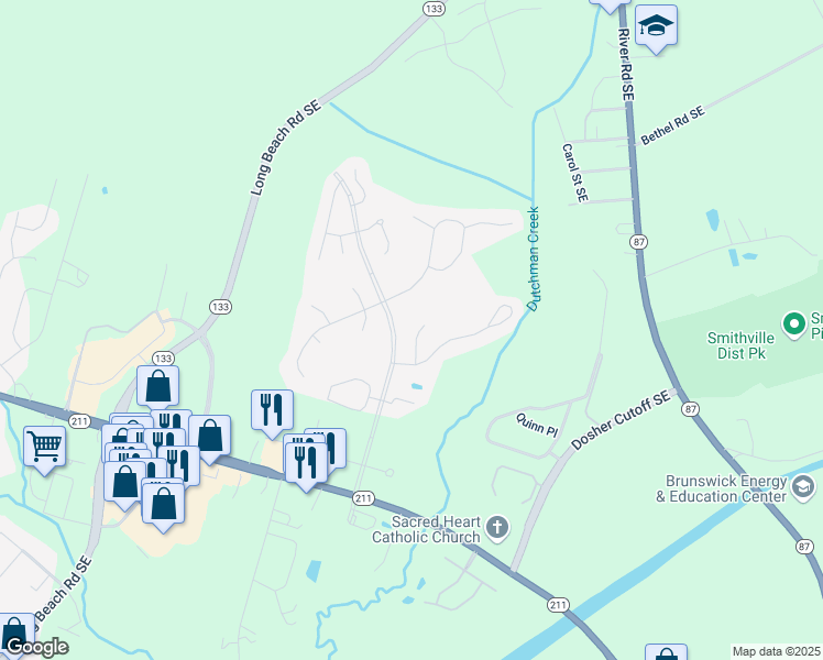 map of restaurants, bars, coffee shops, grocery stores, and more near 5003 Bowline Ct in Southport
