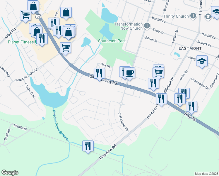 map of restaurants, bars, coffee shops, grocery stores, and more near 609 Clif Kinder Road in Columbia
