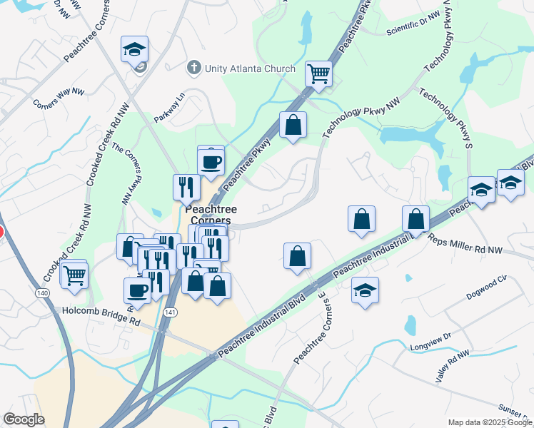 map of restaurants, bars, coffee shops, grocery stores, and more near 5934 Norfolk Chase Road in Norcross