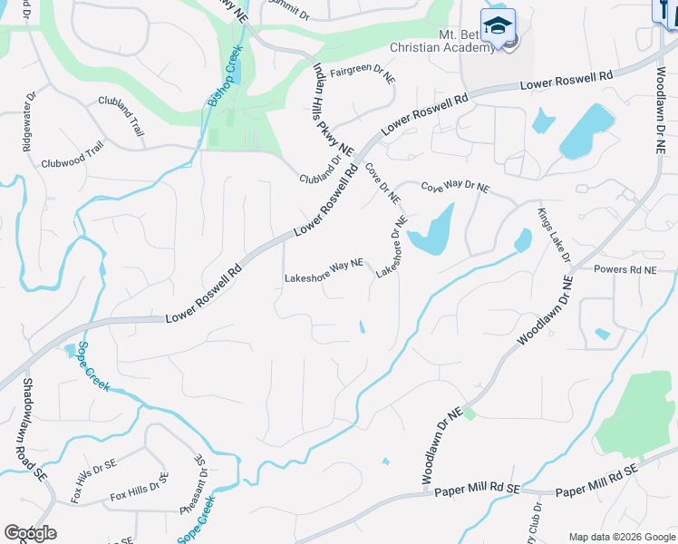map of restaurants, bars, coffee shops, grocery stores, and more near 254 Lakeshore Court Northeast in Marietta
