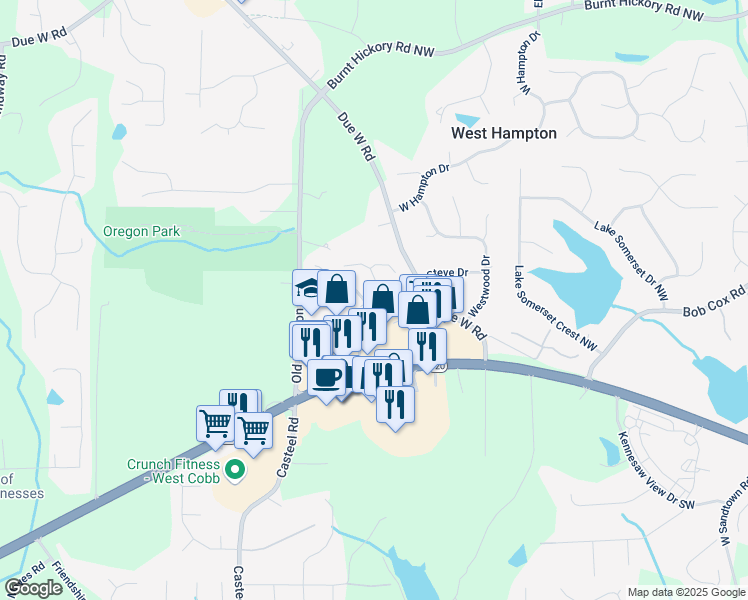 map of restaurants, bars, coffee shops, grocery stores, and more near 3570 Steve Drive in Marietta