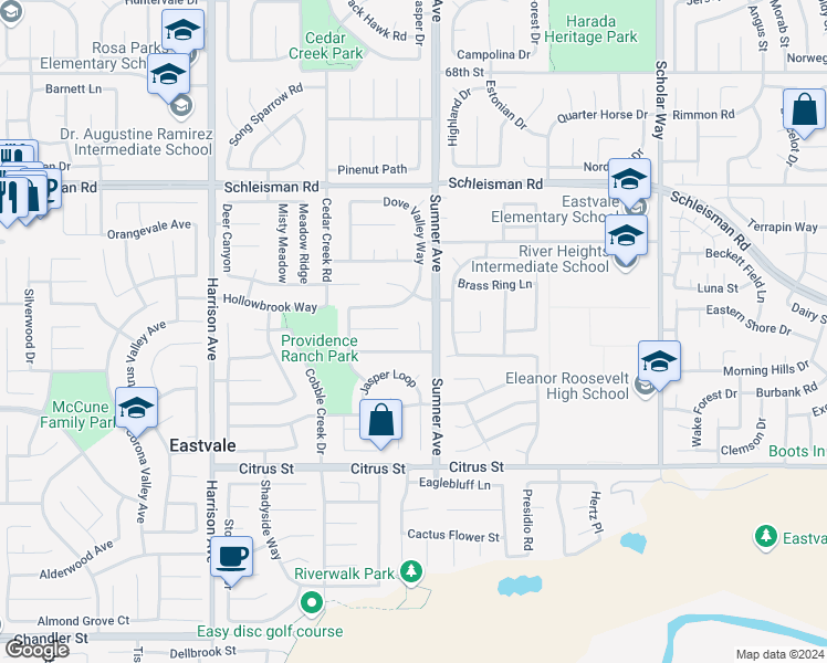 map of restaurants, bars, coffee shops, grocery stores, and more near 7271 White Owl Court in Corona