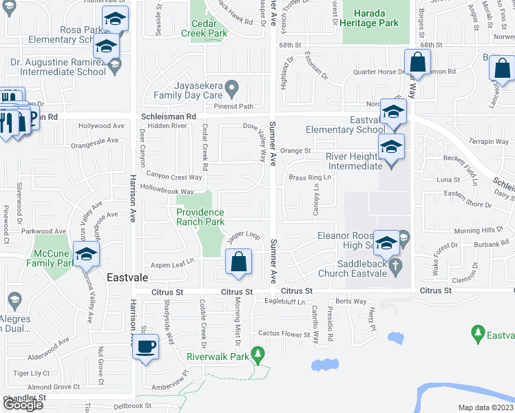 map of restaurants, bars, coffee shops, grocery stores, and more near 7271 White Owl Court in Corona