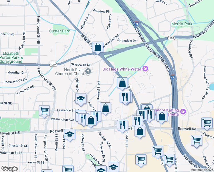 map of restaurants, bars, coffee shops, grocery stores, and more near 876 Richard Street in Marietta