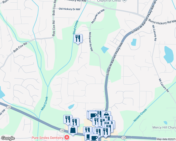 map of restaurants, bars, coffee shops, grocery stores, and more near 200 Zachary Woods Point in Marietta