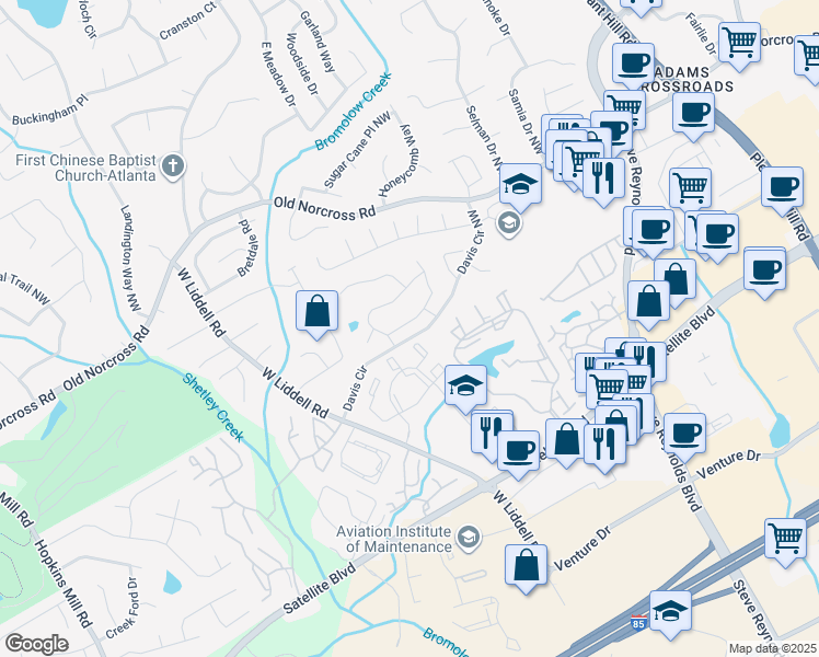 map of restaurants, bars, coffee shops, grocery stores, and more near 3307 Club Place in Duluth