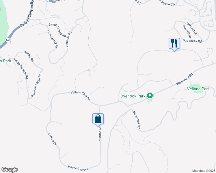 map of restaurants, bars, coffee shops, grocery stores, and more near 2572 Collinas Point in Chino Hills