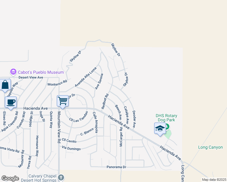 map of restaurants, bars, coffee shops, grocery stores, and more near in Desert Hot Springs