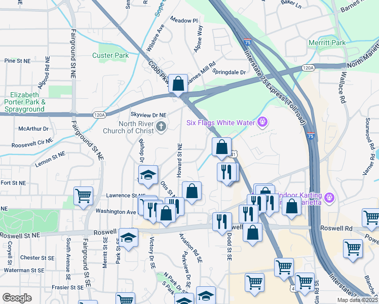 map of restaurants, bars, coffee shops, grocery stores, and more near 876 Richard Street in Marietta