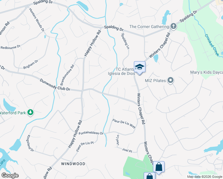 map of restaurants, bars, coffee shops, grocery stores, and more near 5329 Dunwoody Club Creek Drive in Atlanta