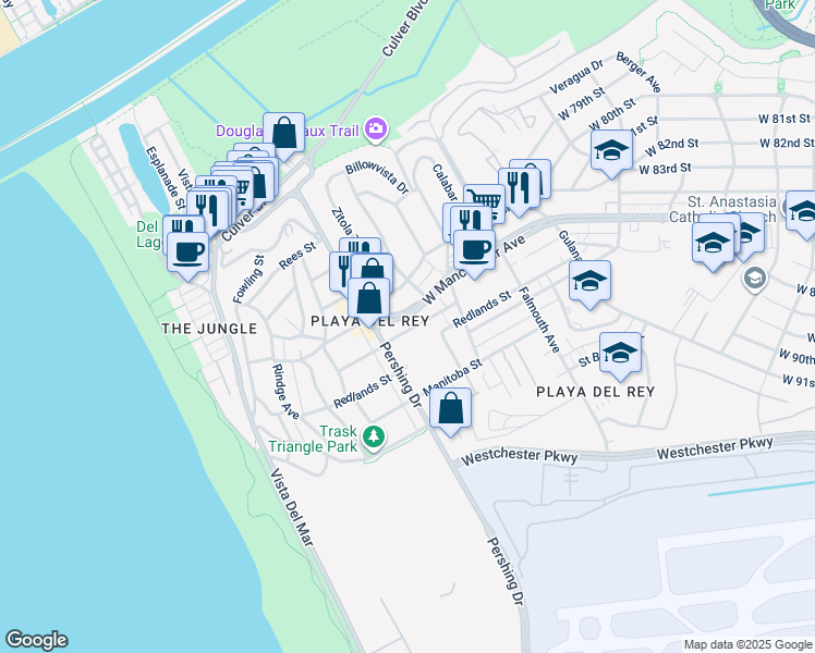 map of restaurants, bars, coffee shops, grocery stores, and more near 8700 West Talbert Street in Los Angeles
