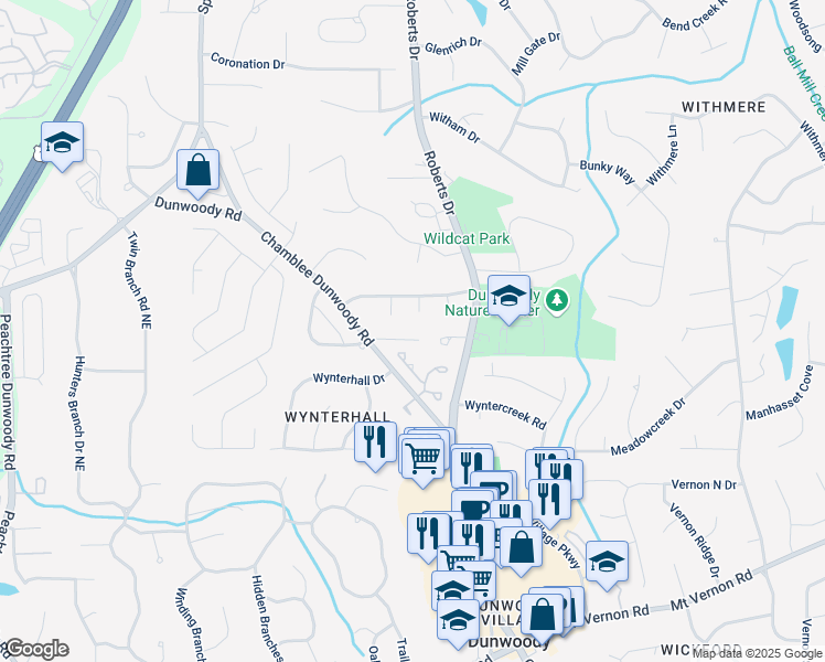 map of restaurants, bars, coffee shops, grocery stores, and more near 1228 Dunwoody Walk in Dunwoody