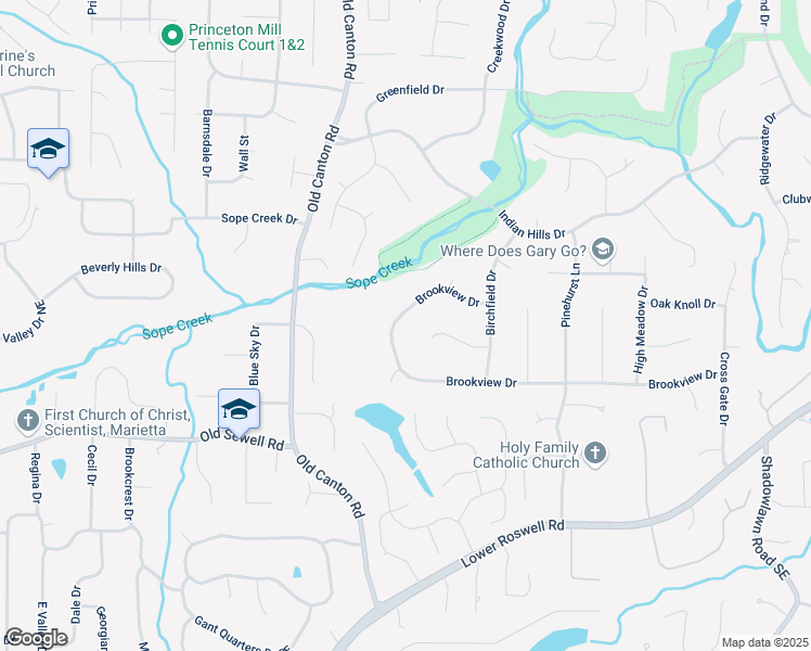 map of restaurants, bars, coffee shops, grocery stores, and more near 3165 Brookview Drive in Marietta