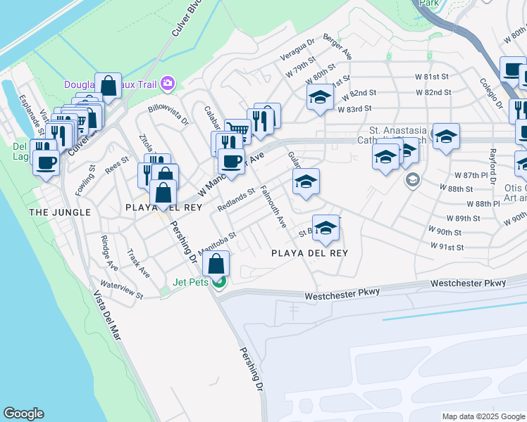 map of restaurants, bars, coffee shops, grocery stores, and more near 8117 Manitoba Street in Los Angeles