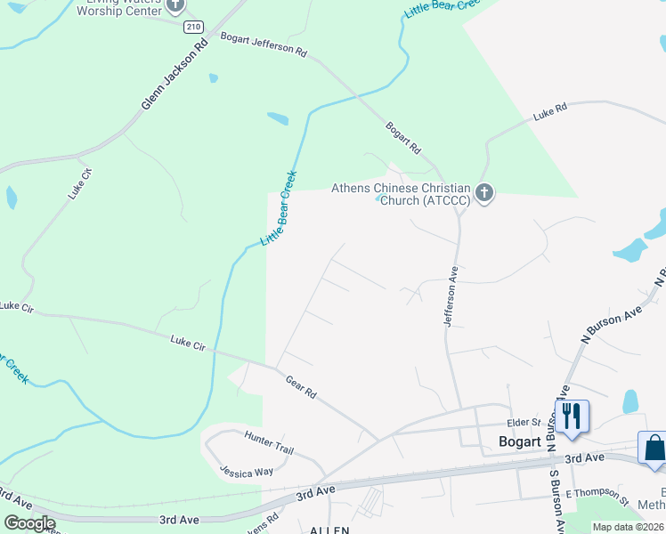 map of restaurants, bars, coffee shops, grocery stores, and more near 120 Ingobert Place in Bogart