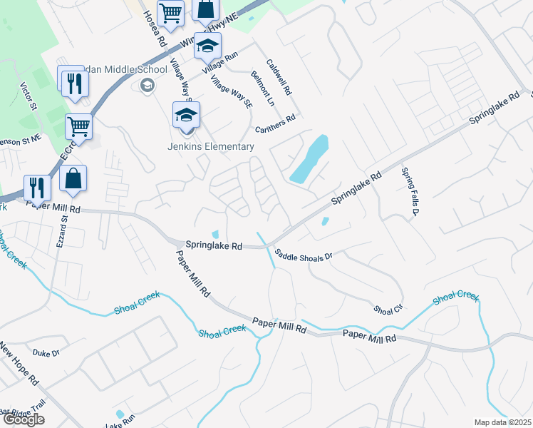 map of restaurants, bars, coffee shops, grocery stores, and more near 275 Springbottom Drive Southeast in Lawrenceville