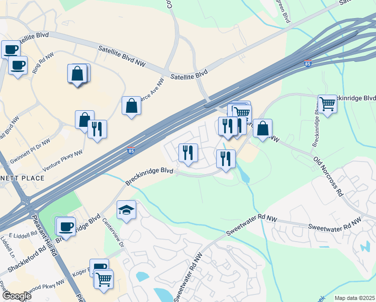 map of restaurants, bars, coffee shops, grocery stores, and more near 1983 Executive Drive North in Duluth