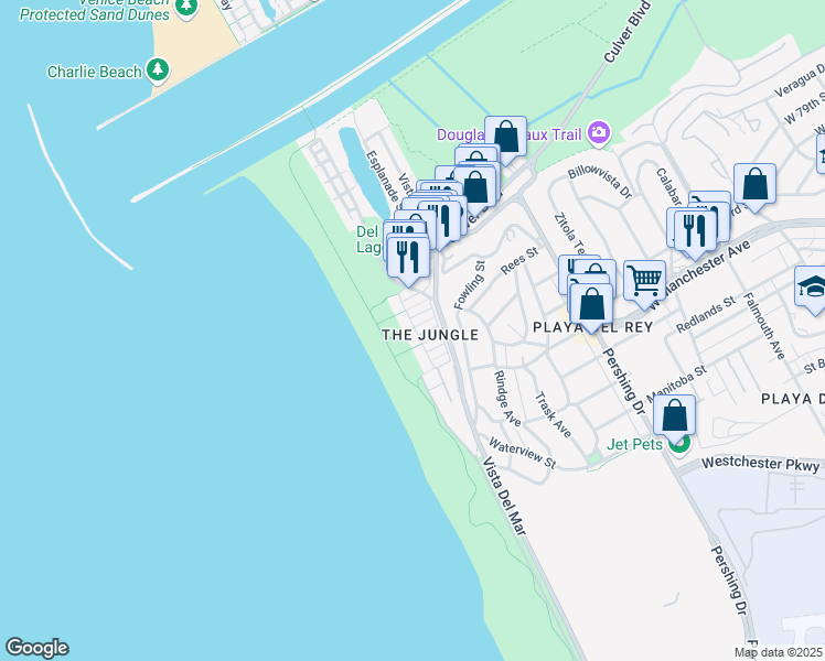 map of restaurants, bars, coffee shops, grocery stores, and more near 225 Culver Boulevard in Los Angeles