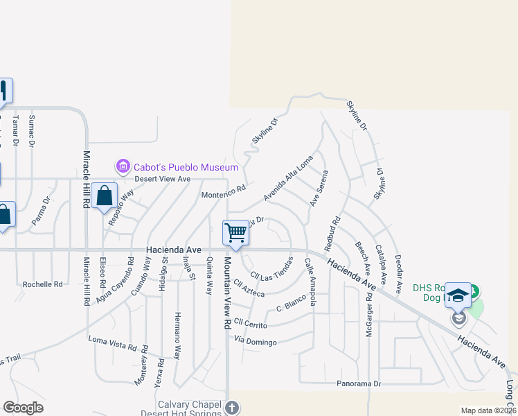 map of restaurants, bars, coffee shops, grocery stores, and more near 12700 Avenue Alta Loma in Desert Hot Springs