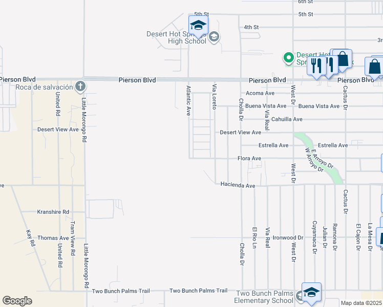 map of restaurants, bars, coffee shops, grocery stores, and more near 65565 Acoma Avenue in Desert Hot Springs