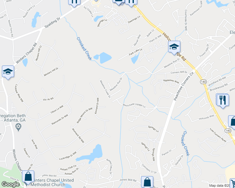 map of restaurants, bars, coffee shops, grocery stores, and more near 6618 Meadow Green Circle in Norcross
