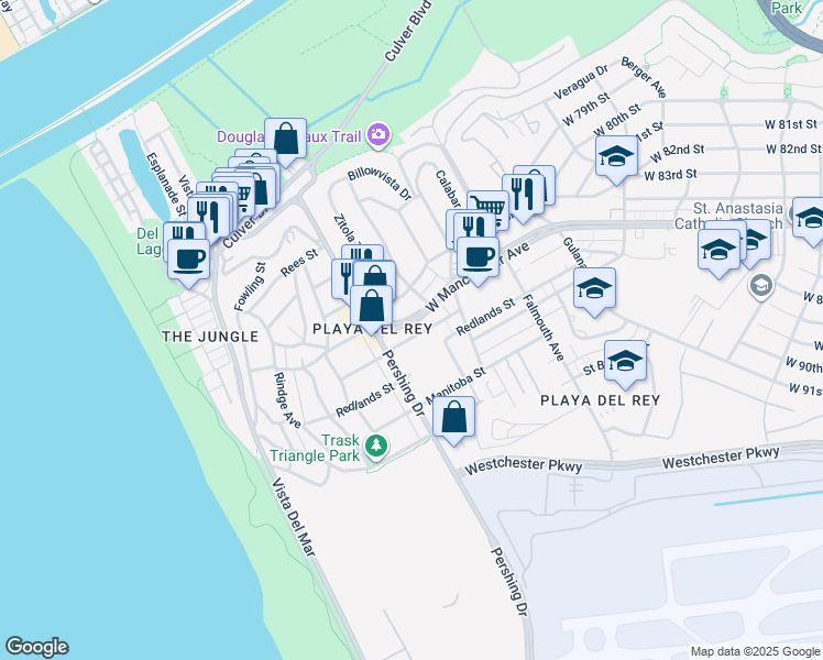 map of restaurants, bars, coffee shops, grocery stores, and more near 8330 West Manchester Avenue in Los Angeles