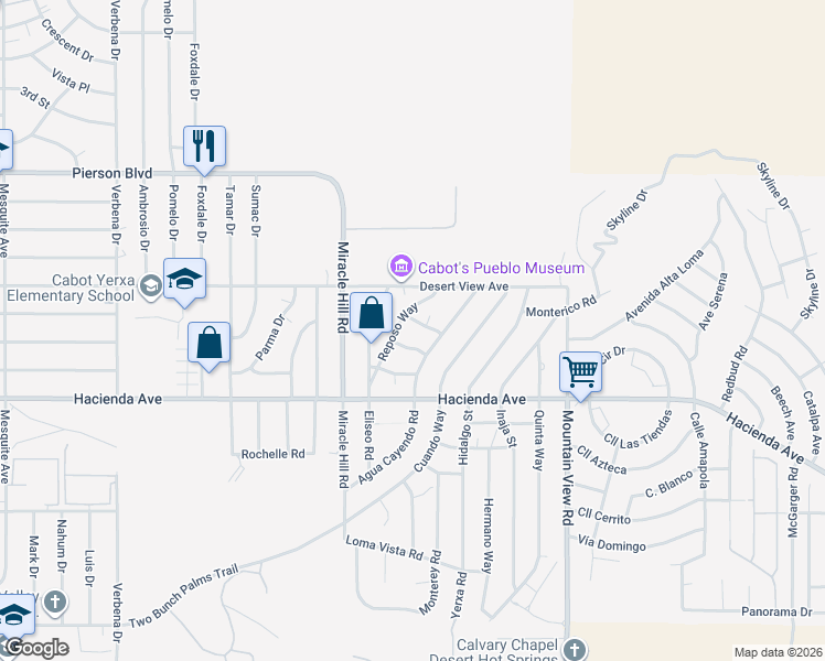 map of restaurants, bars, coffee shops, grocery stores, and more near 67610 Tunitas Road in Desert Hot Springs
