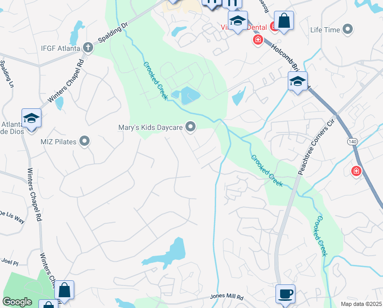 map of restaurants, bars, coffee shops, grocery stores, and more near 3788 Meadow Creek Drive in Norcross