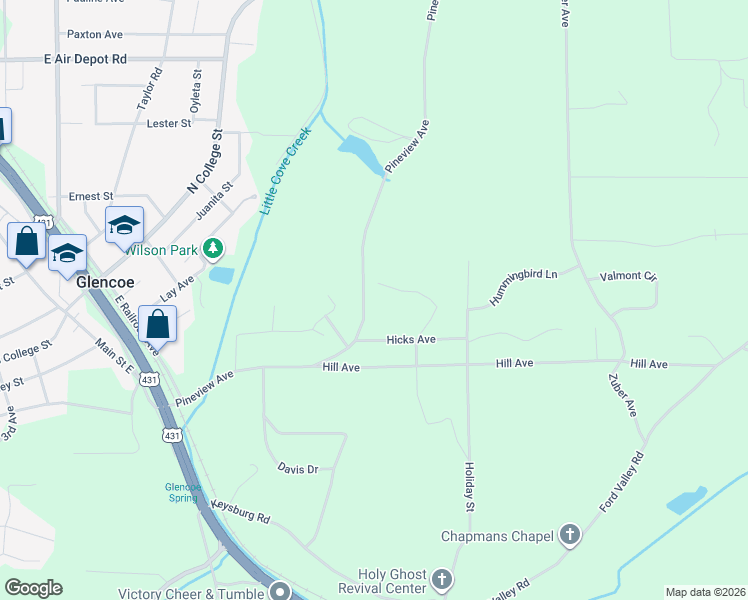 map of restaurants, bars, coffee shops, grocery stores, and more near 610 Pineview Avenue in Gadsden