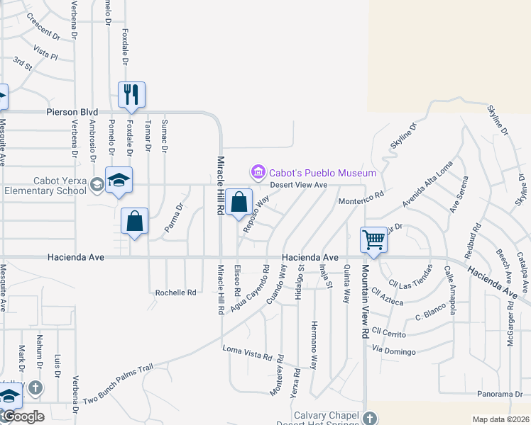 map of restaurants, bars, coffee shops, grocery stores, and more near 67610 Tunitas Road in Desert Hot Springs