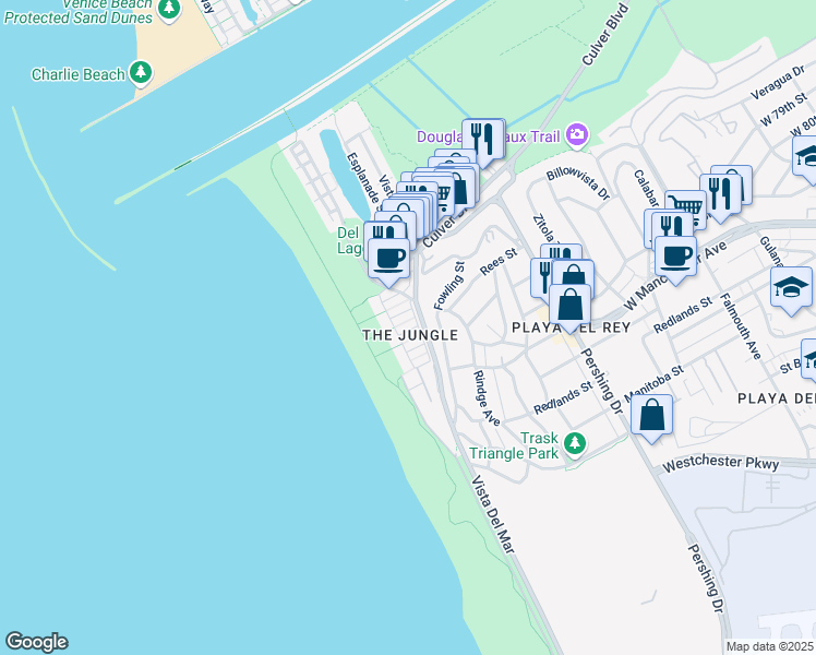 map of restaurants, bars, coffee shops, grocery stores, and more near 124 Montreal Street in Los Angeles