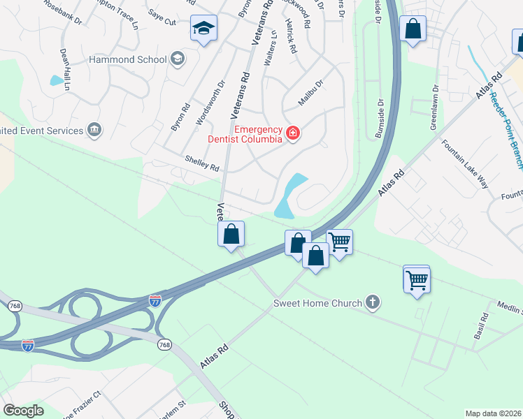 map of restaurants, bars, coffee shops, grocery stores, and more near 1141 Coatesdale Road in Columbia