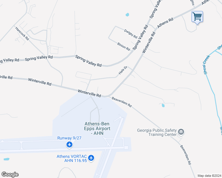 map of restaurants, bars, coffee shops, grocery stores, and more near 2195 Winterville Road in Athens